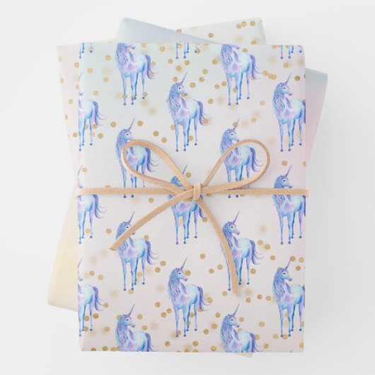 Unicorn Aqua Pink Gelbe Gefärbte Krawatte Confetti Geschenkpapier Set (Beispiel)