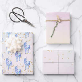 Unicorn Aqua Pink Gelbe Gefärbte Krawatte Confetti Geschenkpapier Set