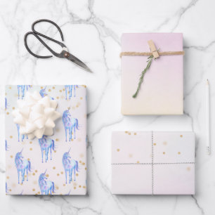 Unicorn Aqua Rosa Gelbe Gefärbte Krawatte Geschenkpapier Set