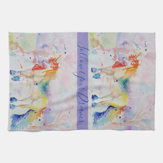 Unicorn Aquarell Malereien Träume Handtuch (Horizontal)