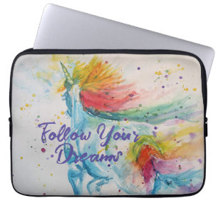 Unicorn Aquarellbogen Befolgen Sie Ihre Träume Laptopschutzhülle