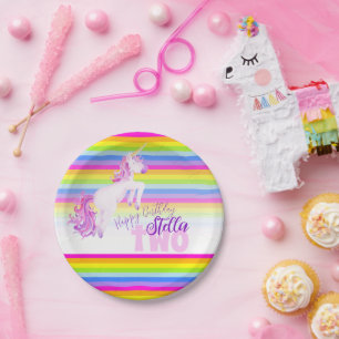 Unicorn Aquarellbogengeburt Geburtsname Teller