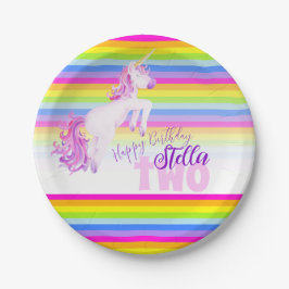 Unicorn Aquarellbogengeburt Geburtsname Teller