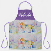 Unicorn Aquarellmalerei Lila Frauen Schürze (Vorderseite)