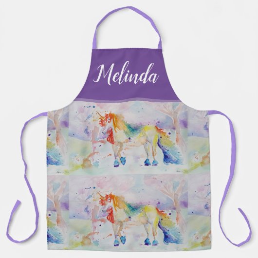 Unicorn Aquarellmalerei Lila Frauen Schürze (Vorderseite)