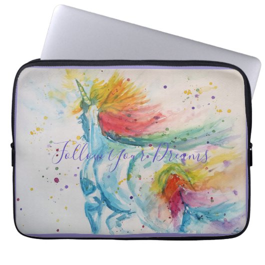 Unicorn Aquarellmalerei Regenbogen Geburtstag Laptopschutzhülle (Vorderseite)
