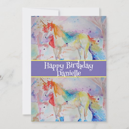 Unicorn Art Kinder Girls Birthday Einladung (Vorderseite)