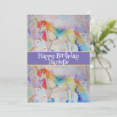 Unicorn Art Kinder Girls Birthday Einladung (Stehend Vorderseite)