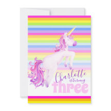 Unicorn art rainbow 3. Geburtstagseinladungen