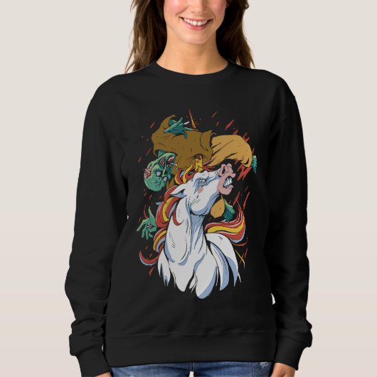Unicorn Attacking Zombie Horror Cool Gothic Sweatshirt (Vorderseite)