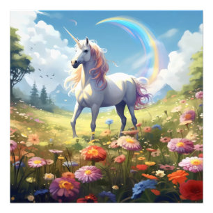 Unicorn auf Wiese Fotodruck