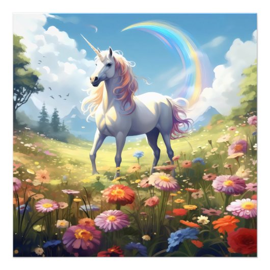 Unicorn auf Wiese Fotodruck (Vorne)