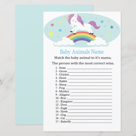 Unicorn Baby Animals Name Game (Vorne/Hinten)