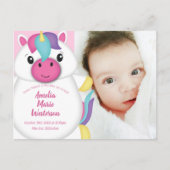 Unicorn Baby Birth Announcement Foto Postkarte (Vorderseite)