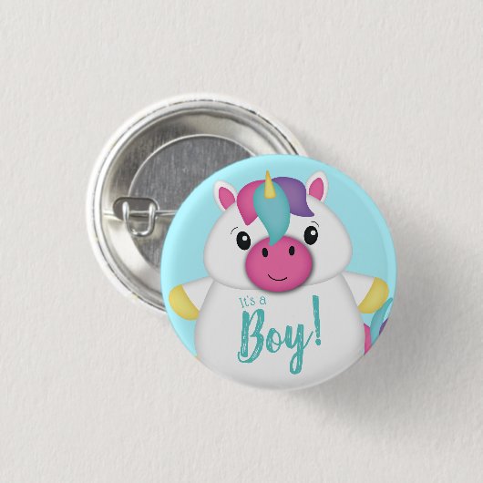 Unicorn Baby Dusche Aquamarin Button (Vorne & Hinten)