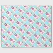 Unicorn Baby Dusche Aquamarin Geschenkpapier (Flach)