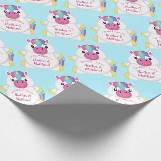 Unicorn Baby Dusche Aquamarin Geschenkpapier (Ecke)