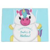 Unicorn Baby Dusche Aquamarin Große Geschenktüte (Vorderseite)