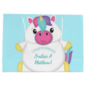 Unicorn Baby Dusche Aquamarin Große Geschenktüte (Rückseite)