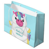 Unicorn Baby Dusche Aquamarin Große Geschenktüte (Vorderseite Schrägansicht)