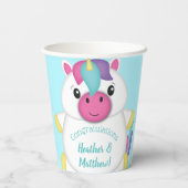 Unicorn Baby Dusche Aquamarin Pappbecher (Rückseite)