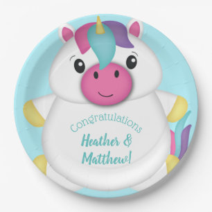 Unicorn Baby Dusche Aquamarin Pappteller