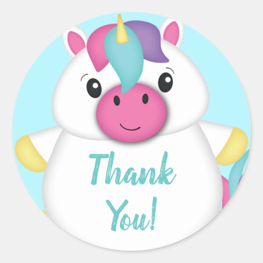 Unicorn Baby Dusche Aquamarin Runder Aufkleber (Vorderseite)