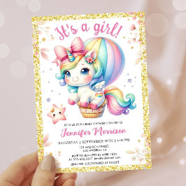 Unicorn Baby Dusche Blütendusche Girl Pink & Gold Einladung