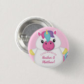 Unicorn Baby Dusche Rosa Button (Vorne & Hinten)