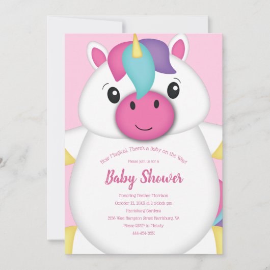 Unicorn Baby Dusche Rosa Einladung (Vorderseite)
