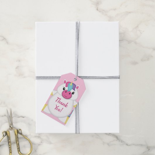 Unicorn Baby Dusche Rosa Geschenkanhänger (Mit Garn)