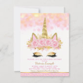 Unicorn Baby Dusche Rosa Gold Einhorn Gesicht Einladung (Vorderseite)