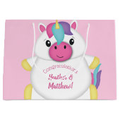 Unicorn Baby Dusche Rosa Große Geschenktüte (Vorderseite)