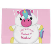 Unicorn Baby Dusche Rosa Große Geschenktüte (Rückseite)