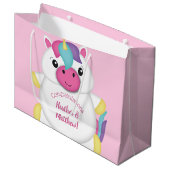Unicorn Baby Dusche Rosa Große Geschenktüte (Vorderseite Schrägansicht)