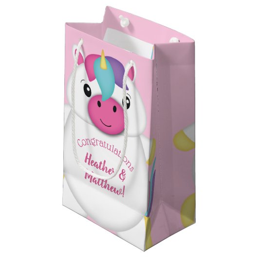Unicorn Baby Dusche Rosa Kleine Geschenktüte (Vorderseite Schrägansicht)