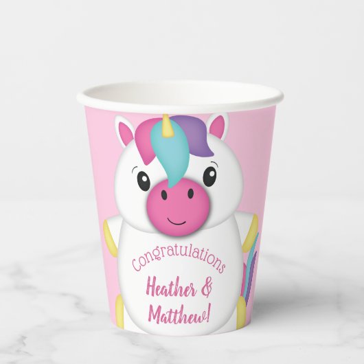 Unicorn Baby Dusche Rosa Pappbecher (Vorderseite)