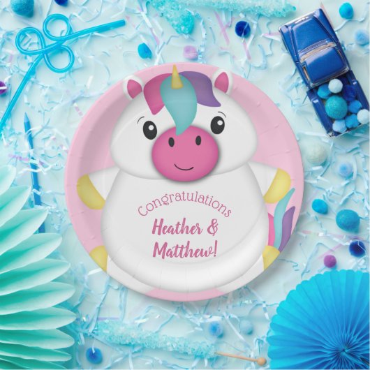 Unicorn Baby Dusche Rosa Pappteller (Party)