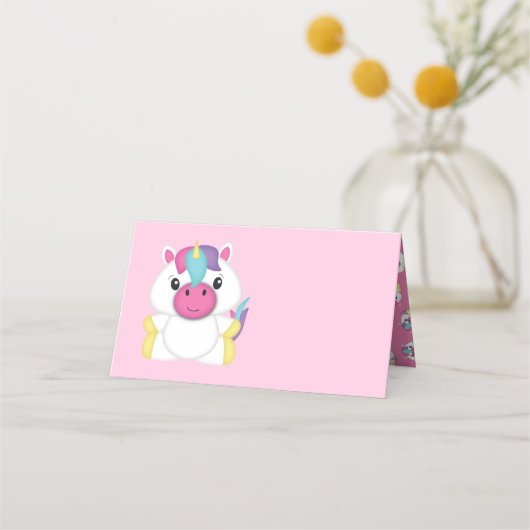Unicorn Baby Dusche Rosa Platzkarte (Vorderseite)
