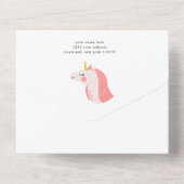 Unicorn Baby Dusche Rosa und Gold All In One Einladung (Rückseite)