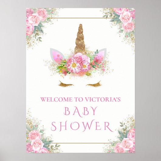 Unicorn Baby Girl Dusche Begrüßungszeichen Poster (Vorne)