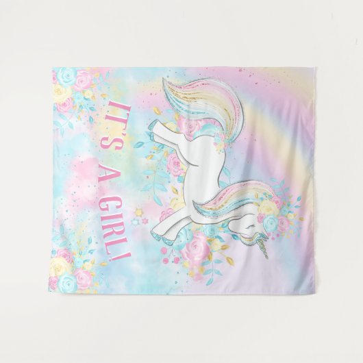 Unicorn Baby Girl Shower Backrop Banner Wandteppich (Vorderseite (Horizontal))
