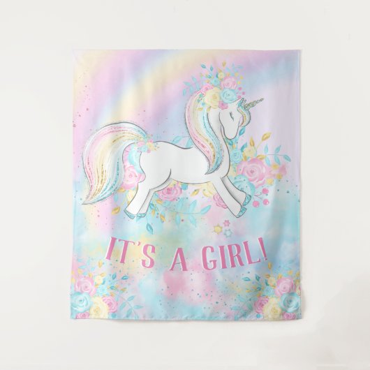 Unicorn Baby Girl Shower Backrop Banner Wandteppich (Vorderseite)