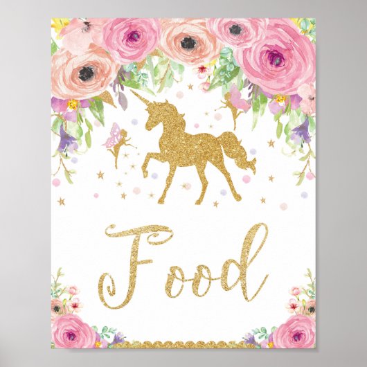 Unicorn Baby Shower Birthday Food Fairy Floral Poster (Vorne)