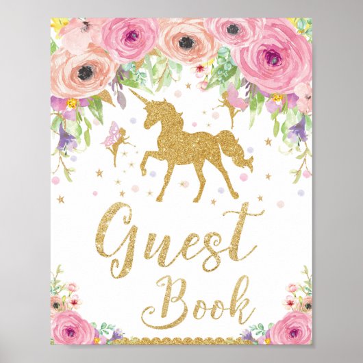 Unicorn Baby Shower Birthday Guest Book Sign Fairy Poster (Vorne)