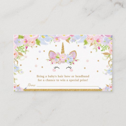 Unicorn Baby Shower Bow Raffle Headband Baby Girl Begleitkarte (Vorderseite)
