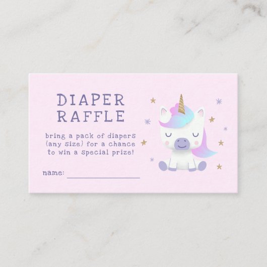 Unicorn Baby Shower Diaper Raffle Ticket Begleitkarte (Vorderseite)