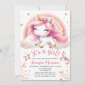 Unicorn Baby Shower Girl Blush Pink Regenbogen Einladung (Vorderseite)