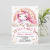 Unicorn Baby Shower Girl Blush Pink Regenbogen Einladung (Stehend Vorderseite)