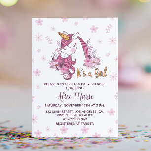 Unicorn Baby Shower Girl Pink Blumenladen Einladung